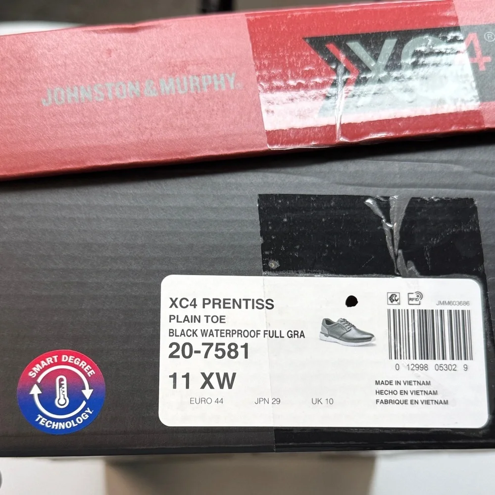 Johnston & Murphy XC4 Prentiss Plain Toe Black Waterproof Full Grain- 11 XW